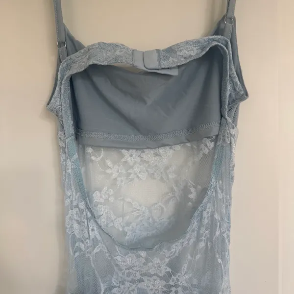 SHEIN Baby Blue Lace Mesh Cowl Neck Draped Maxi Dress - Image 3