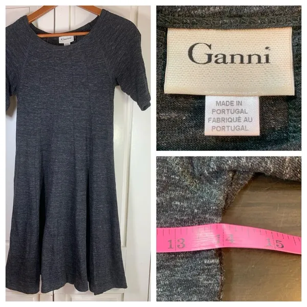 Ganni Anthropologie Winter Jersey Knit Dress Womens Small‎ Gray Dark Academia - Image 2