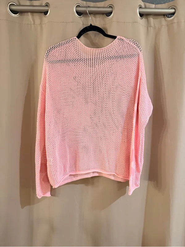 Source Unknown Women’s Pink Floral Open-Knit Sweater - Image 3