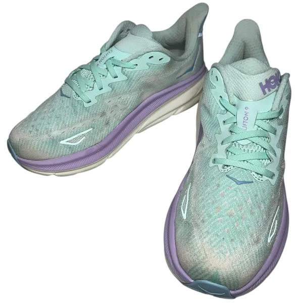 Hoka One One Women’s 8.5 B Seafoam Green Purple Clifton 9 Running Shoes Sneakers - Image 2
