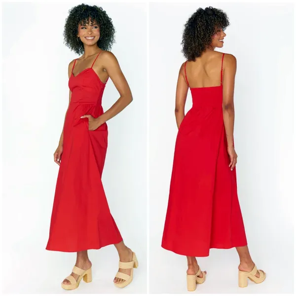Show Me Your Mumu Allegra Midi Dress Womens M Red Spaghetti Strap Pockets FLAW - Image 3