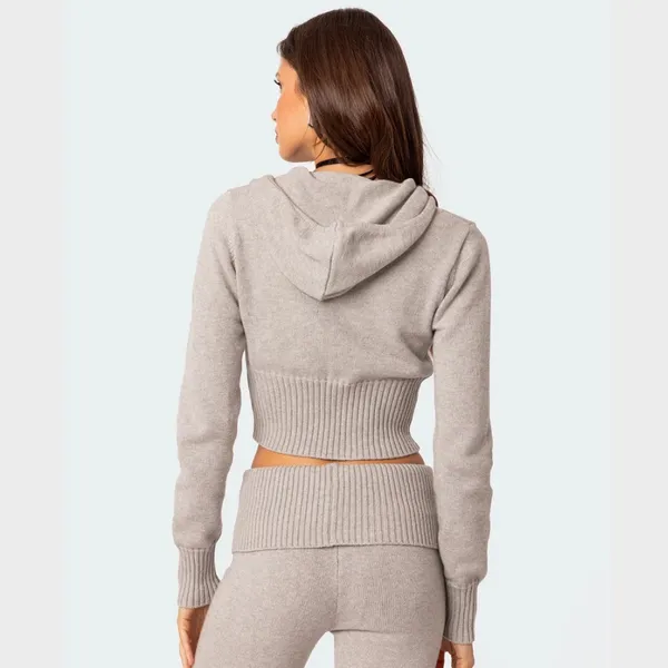 Edikted desiree knitted hooded cardigan, cropped in Gray Melange - Image 6