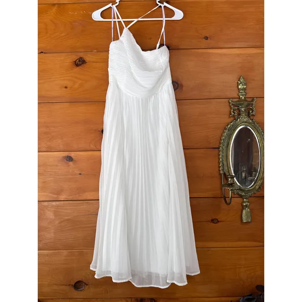 Lulus Wondrous Muse White Pleated One-Shoulder Midi Dress Wedding Bride Size L - Image 2
