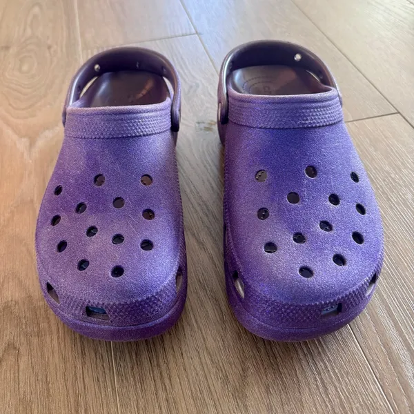 Crocs Classic Platform Clogs Sandals Purple Glitter Women Sz 10 - Image 3