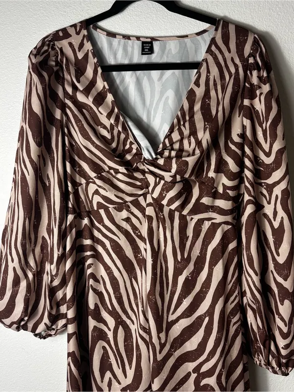 SHEIN Curve Zebra Print Twist Front Dress Plus 0XL (12) - Image 3