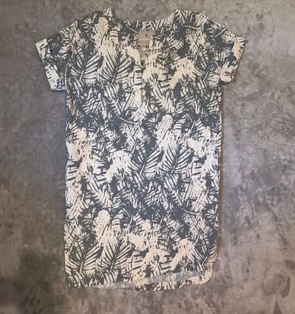 Royal Robbins Small Blue Ivory Tropical Print Shift Dress Short Sleeve Pockets # - Image 2