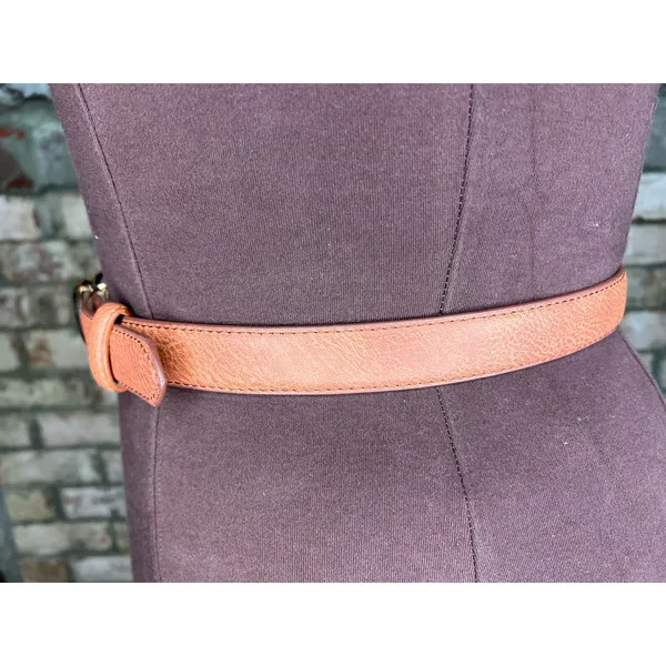 belt vegan leather tan interlocking circles buckle gold - Image 5