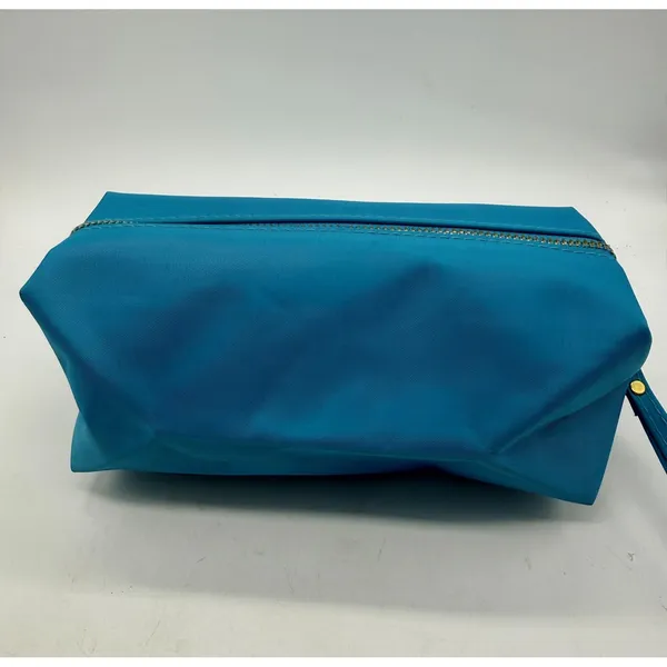 Tory Burch Cosmetic Bag Wristlet Women OS Blue Gold Logo Nylon Pouch - Image 3