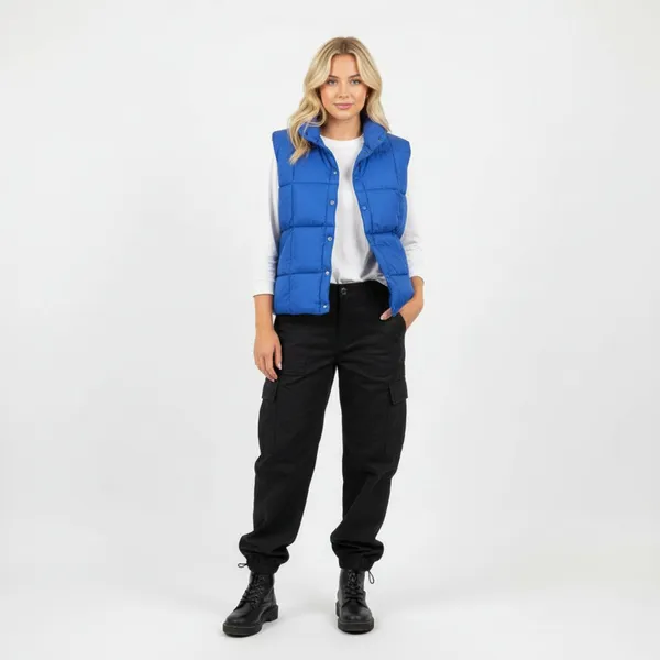 Land’s End Women's Blue Down Filled Puffer Sleeveless Vest M - Image 5