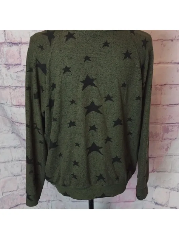 Buffalo DAVID BITTON - green star long sleeve top size medium - Image 3