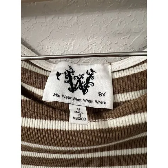 Who what wear small White Mustard striped puff sleeve‎ top - Image 4