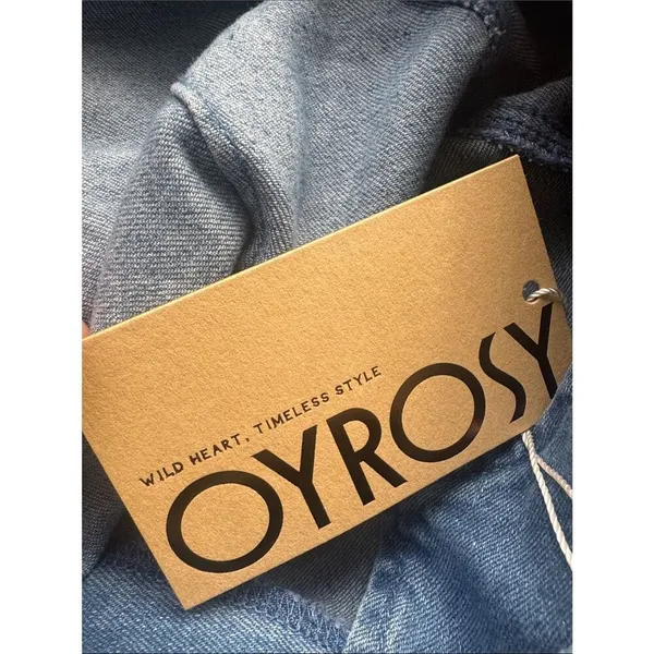 OYROSY V-neck Single-breasted Side-slit Denim Long-sleeved Maxi Dress NWT S - Image 4