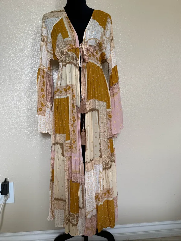 Dress Forum Boho Patchwork Paisley Maxi Kimono Duster Bell Sleeve S NWOT - Image 2