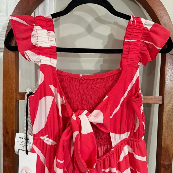 Crystal Doll Red White Smocked Tiered Maxi Dress Ruffle Straps‎ Size S NWT - Image 7