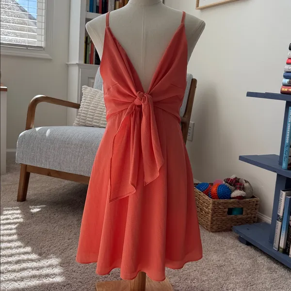 Revolve Superdown: Liliana Tie Front Dress in Tangerine - Image 3