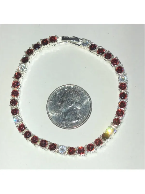 Elegant Reddish Orange Rhinestones and Silver Tone Tennis Bracelet - Image 5