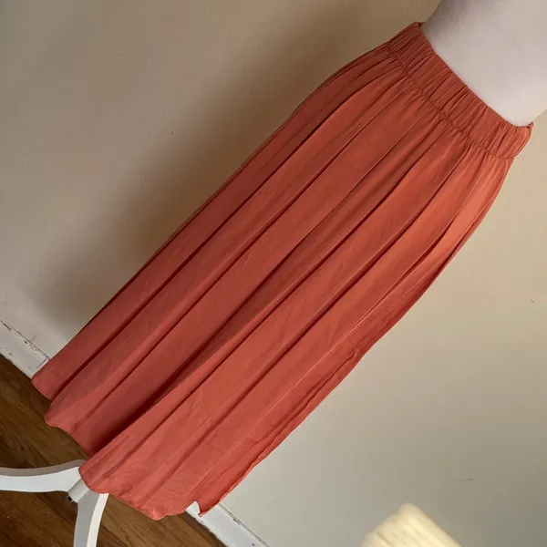 Topshop Pleated‎ Midi Skirt Coral Terracotta Double Slit Elastic Waist NWT Sz 4 - Image 7