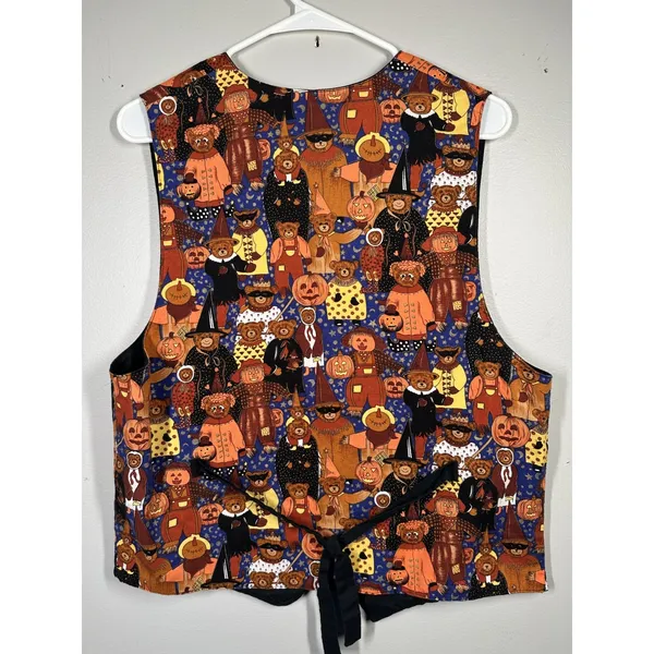 Vintage Halloween Womens Vest XL Teddy Bears Pumpkins Costumes 100% Cotton 90s - Image 2