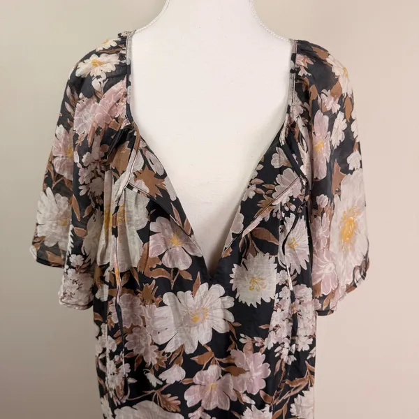 Abercrombie & Fitch Floral Floaty Trapeze Mini Dress Black Boho Tiered‎ XL NWT - Image 7