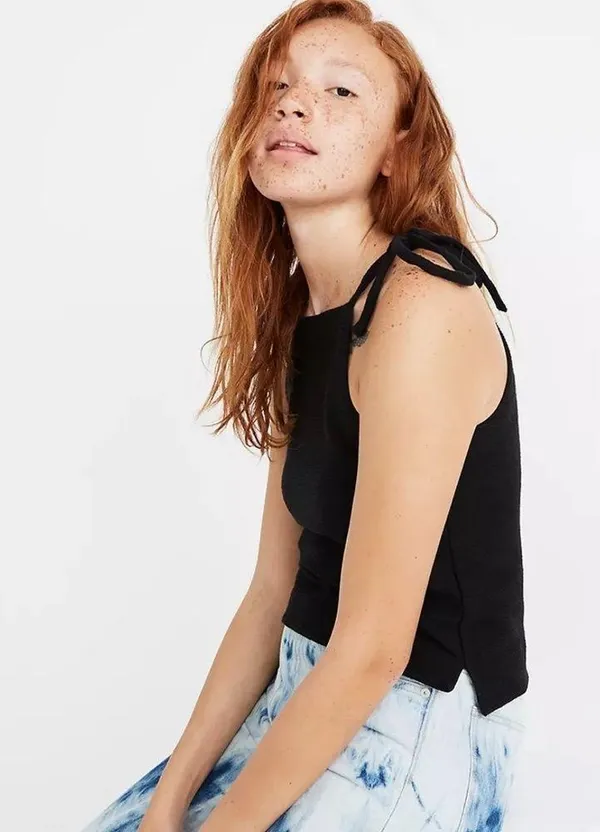 Madewell Tie Shoulder Ribbed Tank Top Spiced Olive Green Size Small - Image 8