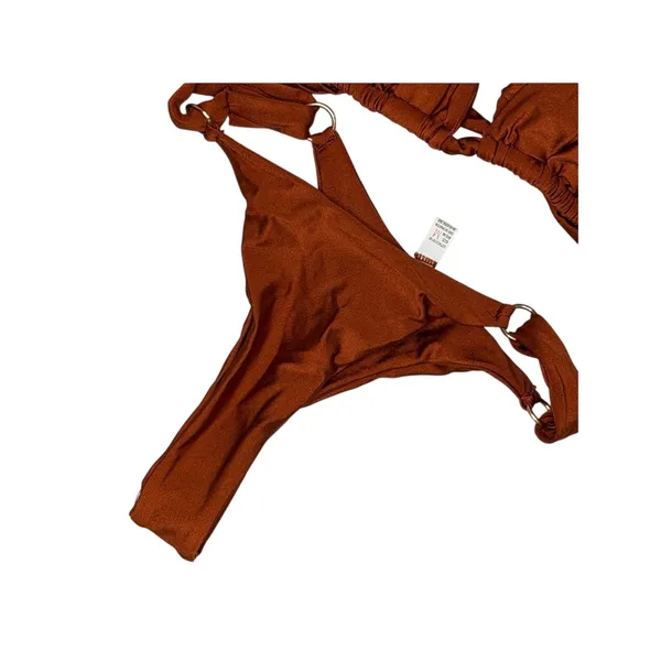 Metallic Bronze O-Ring Triangle Bikini Thong Set M 8 10 NWOT - Image 3