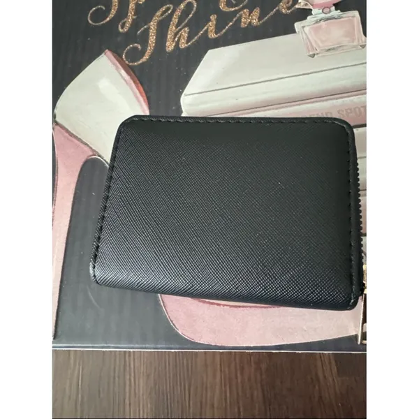 Black Women's Zip Wallet with Gold Medallion - Image 2