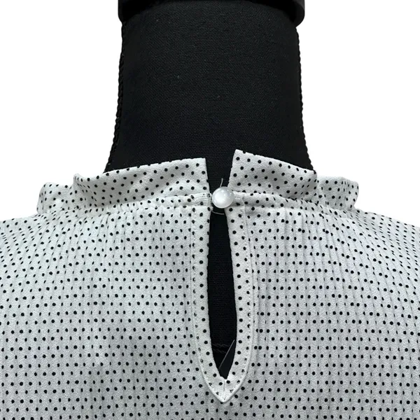 Adrianna Papell White Black Polka‎ Dot Top Blouse Pleats Balloon Sleeve Sz Small - Image 6