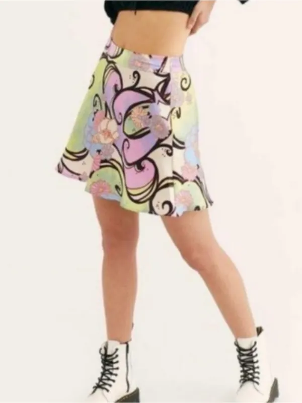 Free People Phoebe Satin Mini Skirt Sz 2 Sugar & Spice Retro Floral Psychedelic - Image 5