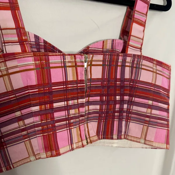 Amur Tess Cropped Bustier Plaid Top Pink Size Medium - Image 4