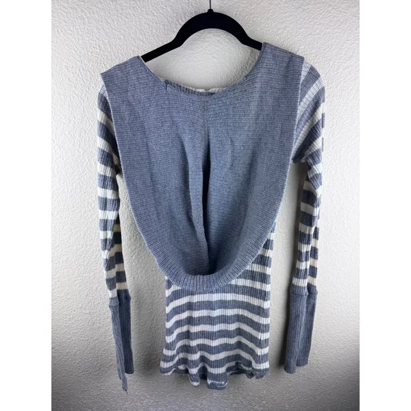 Free People Y2K Striped Thermal‎ Hoodie Small Earthy Nautical Boho Indie Breton - Image 3