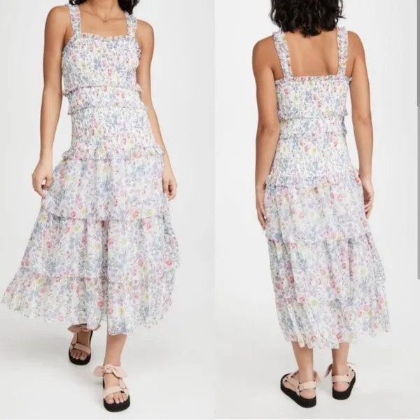 Saylor Leanna Long Tiered Ruffle Floral Maxi Dress small - Image 4