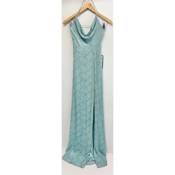 B Darlin Gown Size Small Green Mint Open‎ Back Side Slit Spaghetti Strap - Image 3