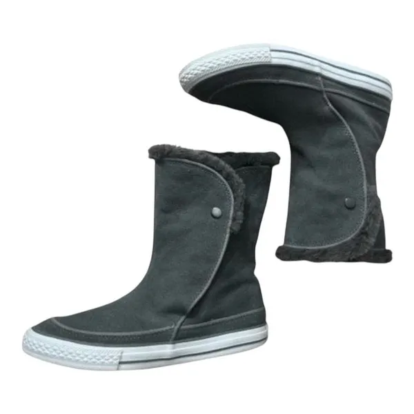 Converse Beverly Boots Grey Suede Women Size 6.5 Leather Winter Faux-Fur Collar - Image 5