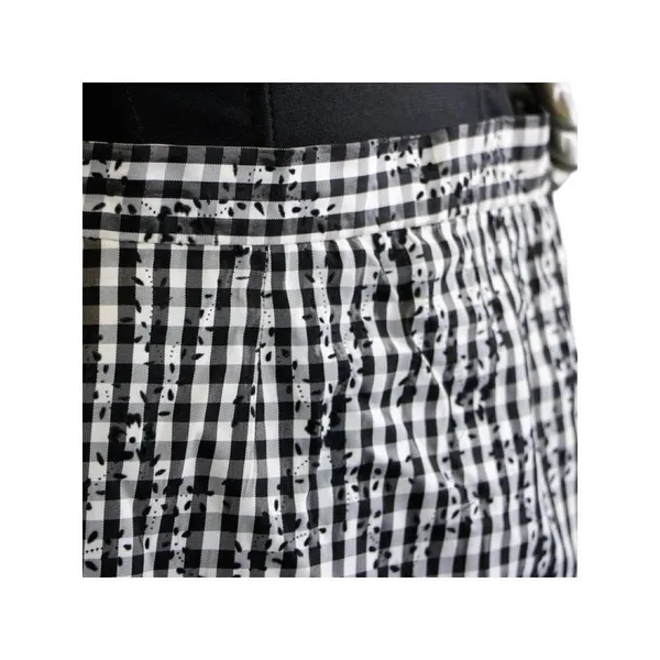 Vintage 1970s Black White Gingham Skirt with Black Flocked Flowers Medium - Image 5