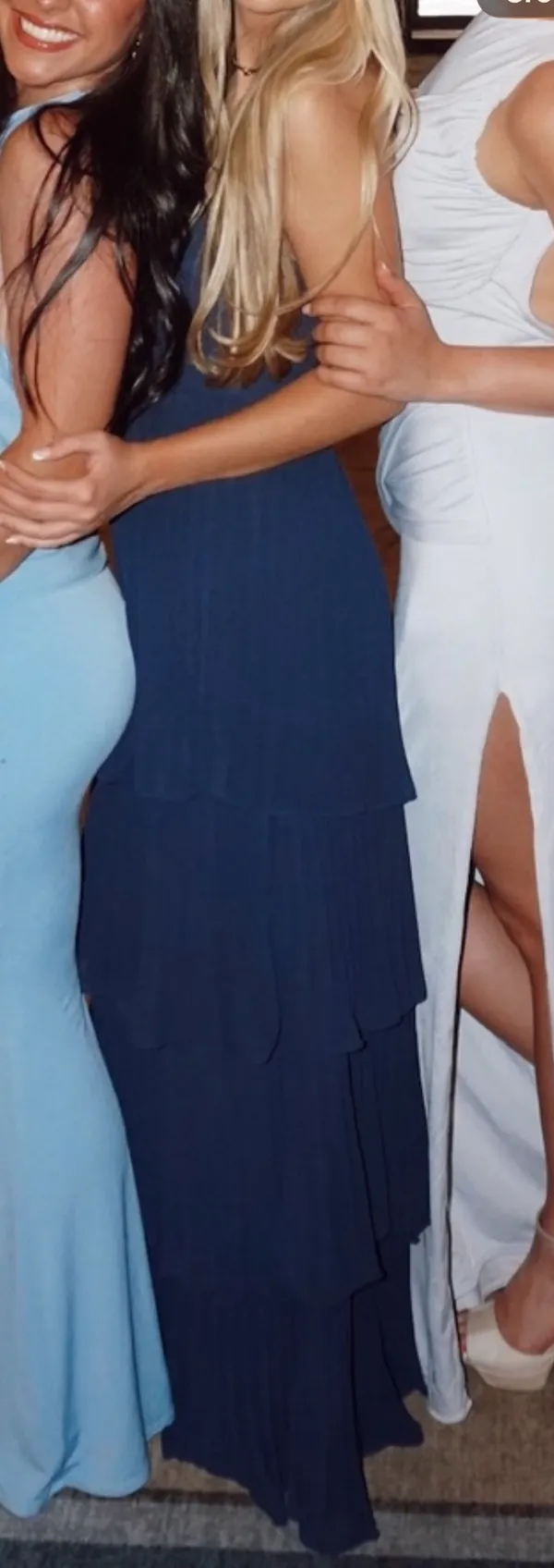 Sensational Navy Blue Strapless Tiered Maxi Dress - Image 3