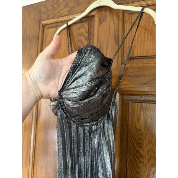Lulus Brilliant Allure Silver Metallic Lurex Pleated Maxi Dress XL - Image 3