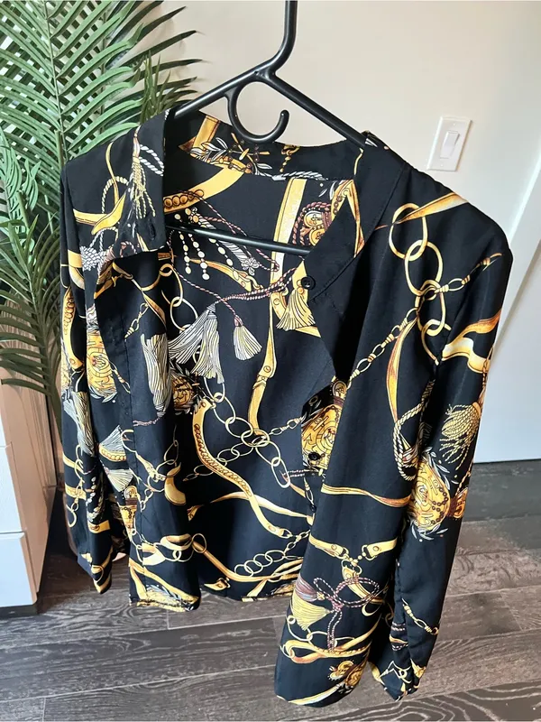 Black & Gold Chain Print Button - Image 2