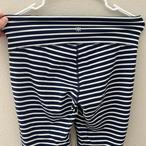 Athleta Navy White Stripe Crop Leggings | Size Medium - Image 5