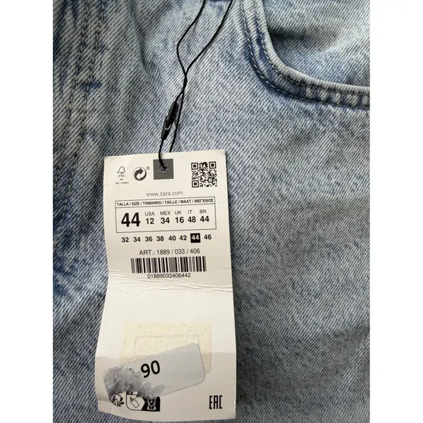 NWT Zara High Rise Straight Long Length Jeans Light Wash Acid Denim Size 12 EUR - Image 8