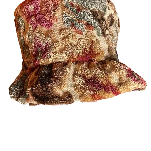 Vintage Handmade 60s Chenille Carpet Floral Tapestry Hat Go-Go Grunge Bucket EUC - Image 5