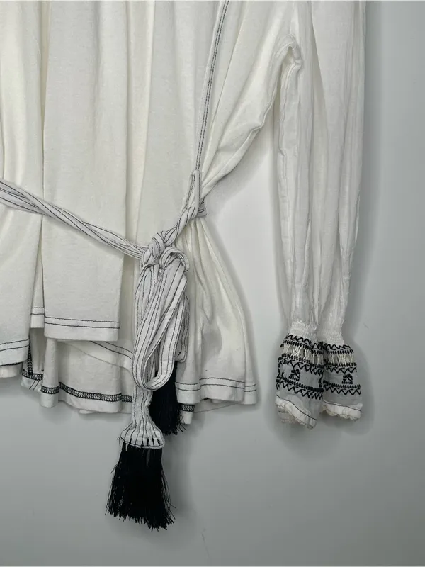 Free People On Holiday Embroidered Sash Waist Blouse White Size Small - Image 5