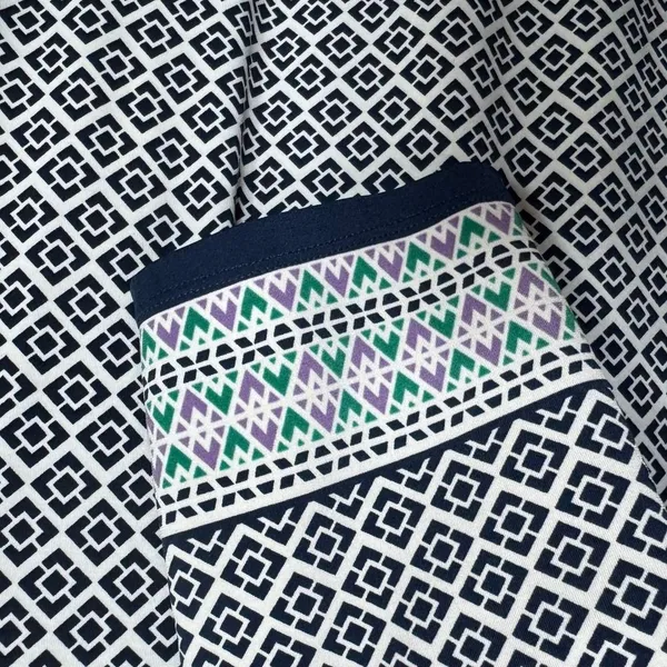 Max Studio Geometric Print Collared Dress Navy White Green Purple‎ Size L - Image 4