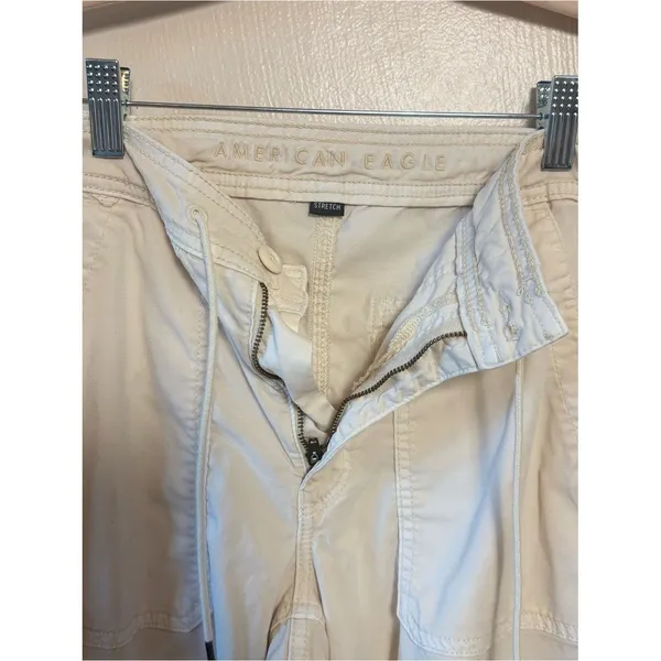 American Eagle Womens Pants Baggy Wide Leg Cargo Lyocell Pockets Stretch Cream 2 - Image 3
