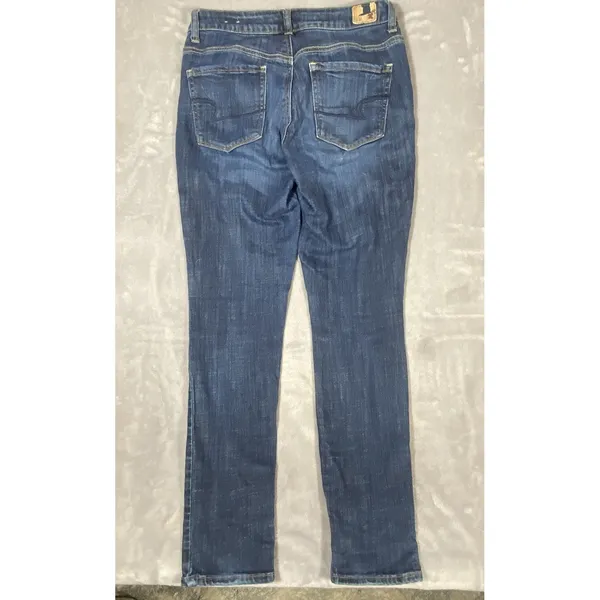 American Eagle Women Jeans Sz 6 Regular High‎ Rise Stretch Skinny Blue Jeggings - Image 3