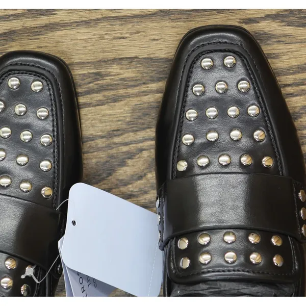 Aerosoles Womens Studded Tailored Loafer Faux Leather Black / Silver 8M - Image 7