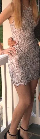 Lulus Ivory And Grey High Neck Dress! - Image 3