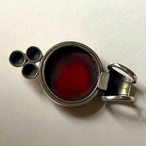 Vintage 925 Silver Red Coral Pendant signed necklace menswear womenswear - Image 4