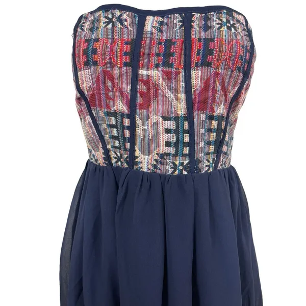 Ya Losangeles Strapless Aztec Print Tapestry Top Silk Blend Lined Bottom Dress L - Image 2