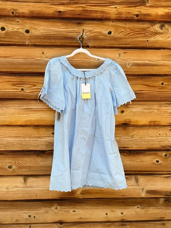 Kourt Light Blue Size S Juliet Cotton Lace Collar Mini Dress Few Moda - Image 9