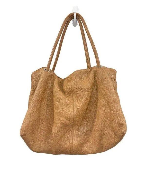 Furla Tan Pebbled Leather Chain Lock Drawstring Satchel Shoulder‎ Bag Y2K Boho - Image 5